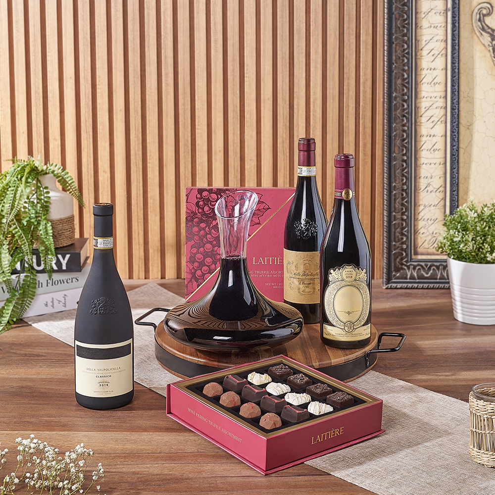Premium Wine Trio with Laitière Wine Pairing Truffles and Islington Decanter – how the gift is presented