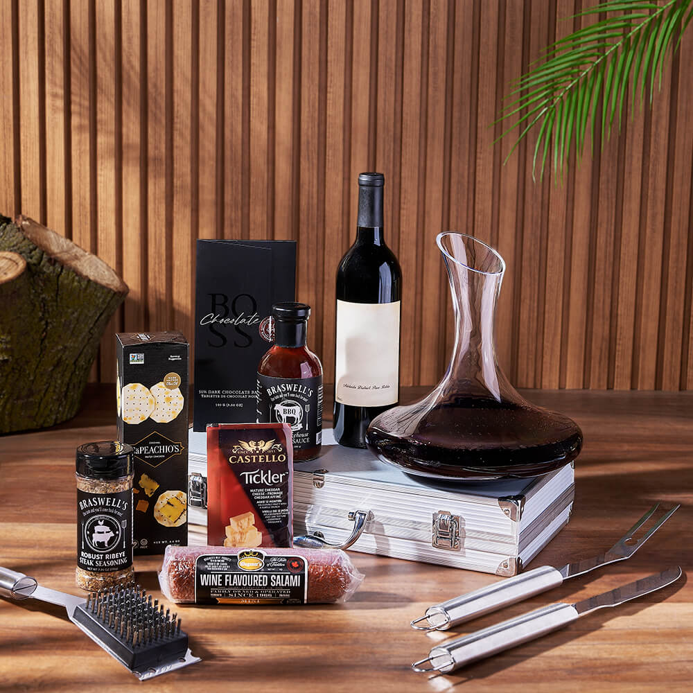 Wine &amp; BBQ Gift Set, wine gift, wine, grilling gift, grilling, decanter gift, decanter, charcuterie gift, charcuterie, New Hampshire Delivery