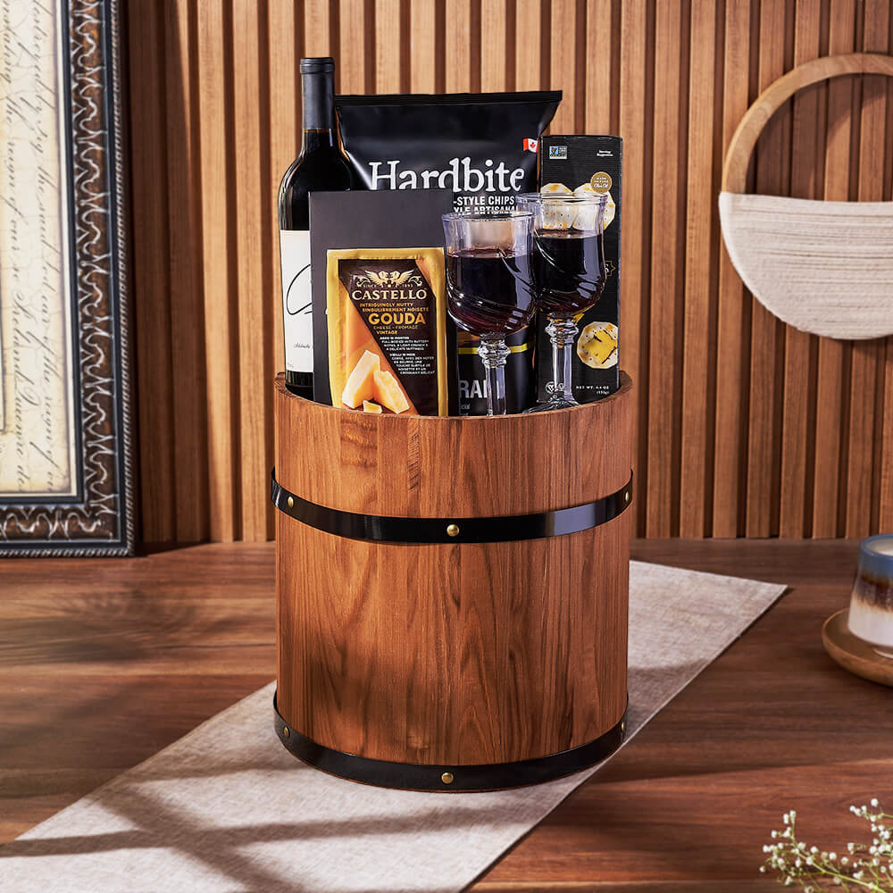 Wine &amp; Cheese Barrel, wine gift, wine, cheese gift, cheese, New Hampshire Delivery