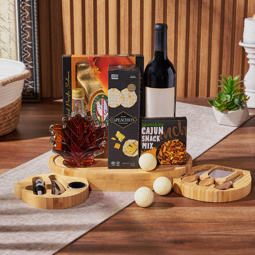 Wine &amp; Golf Cheese Board, wine gift, wine, salmon gift, salmon, seafood gift, seafood, golf gift, golf, New Hampshire Delivery
