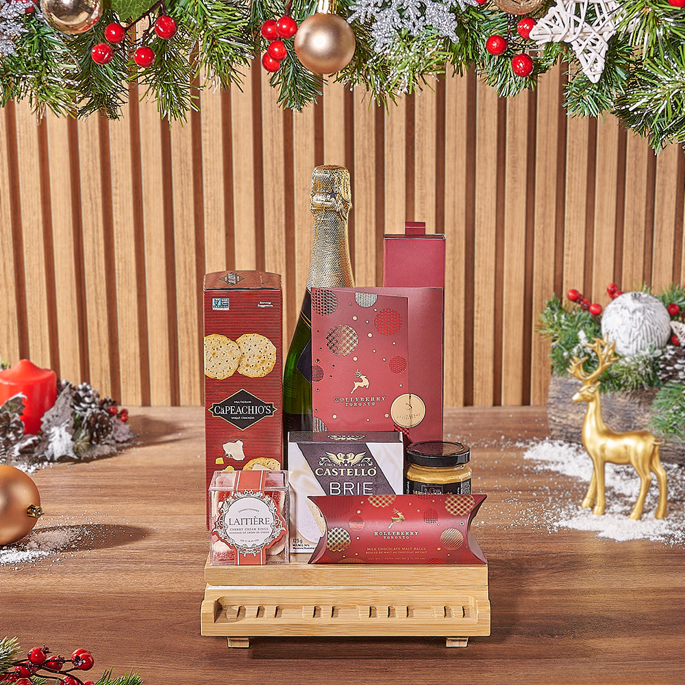 Yuletide Champagne &amp; Snack Basket, christmas gift, christmas, champagne gift, champagne, New Hampshire delivery