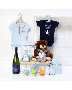 Deluxe Baby Boy Celebration Set, baby gift baskets, baby boy, baby gift, new parent, baby , champagne