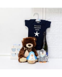 Baby Boy Champagne Set, baby gift baskets, baby boy, baby gift, new parent, baby toys